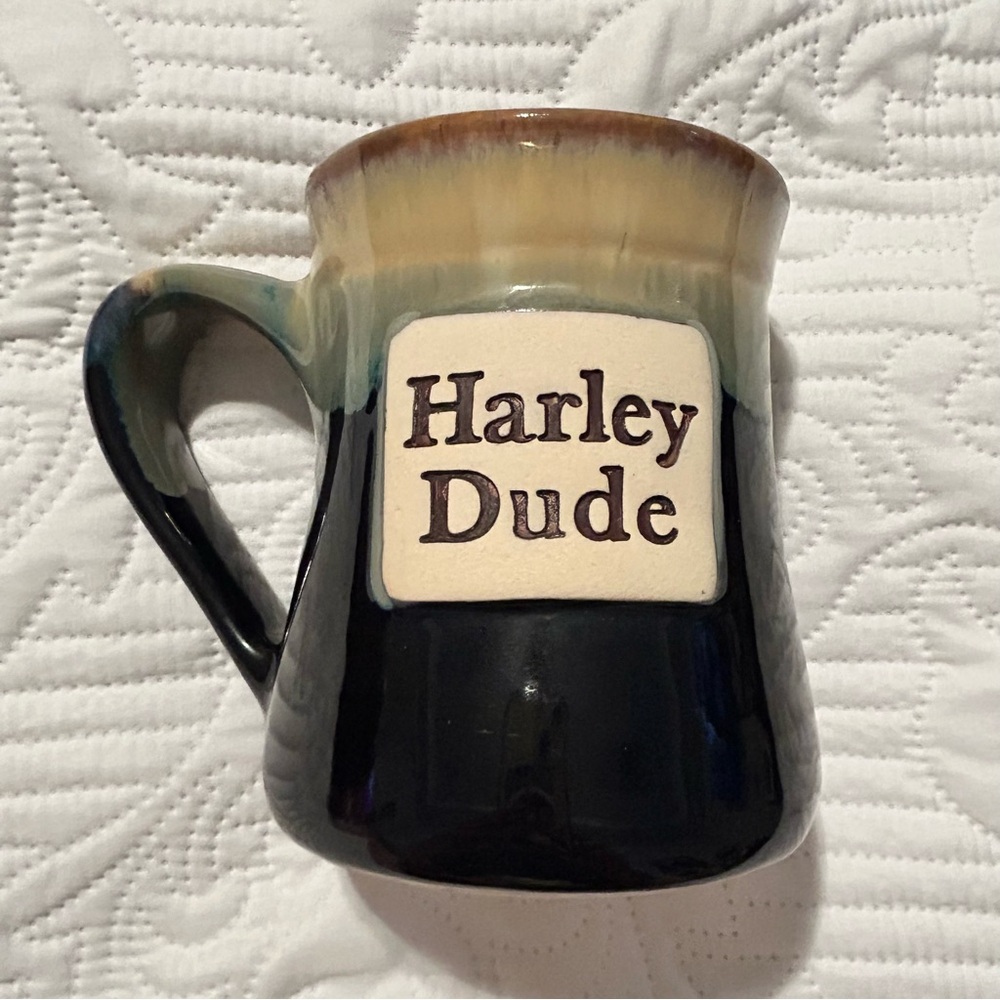 Harley Dude Ceramic Mug Navy Blue light blue and beige large coffee cup
